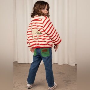 Mini Rodini x Wrangler Straight Jeans Medium Wash Green Patch Pockets Kids 7-9